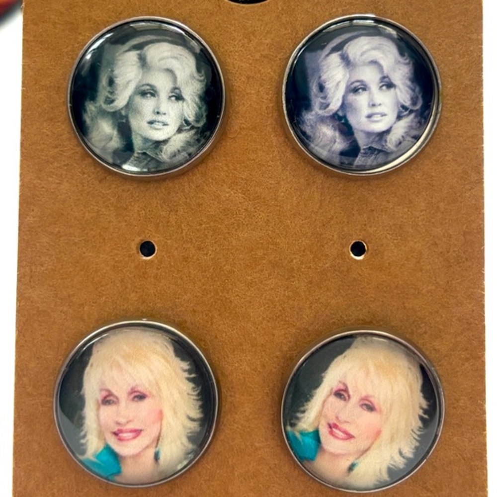 2 Pairs Dolly Parton 16mm Stainless Steel Stud Earrings, NWT, Handmade, Unworn